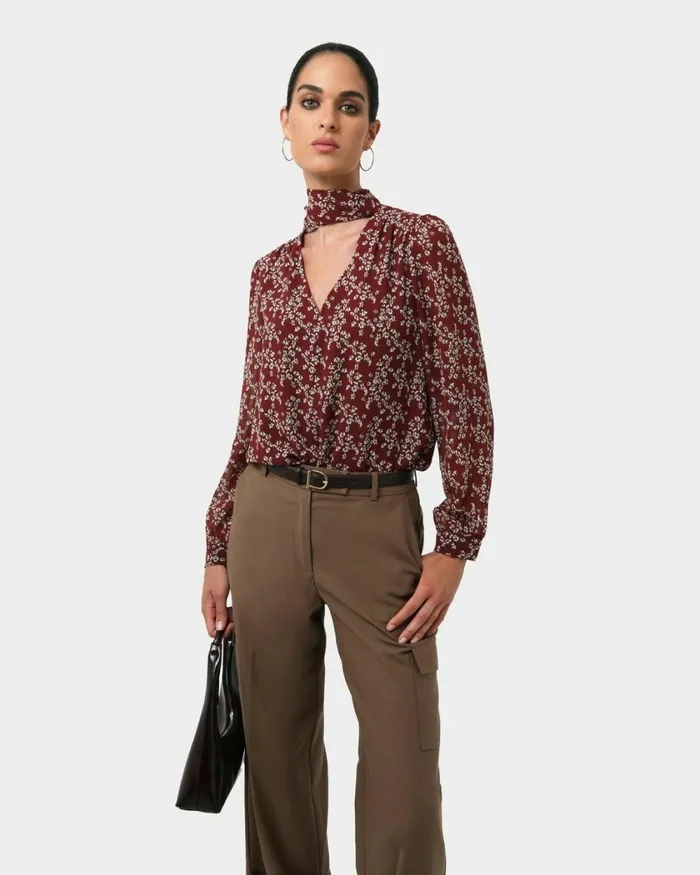 Forcast Rema Floral Tie Blouse Women Long Sleeve Tops