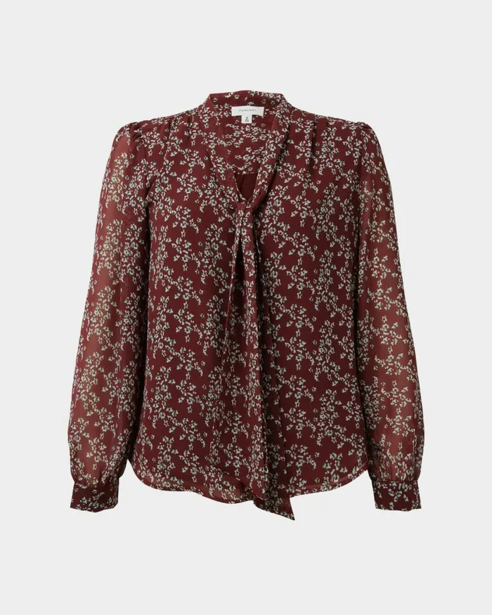 Forcast Rema Floral Tie Blouse Women Long Sleeve Tops