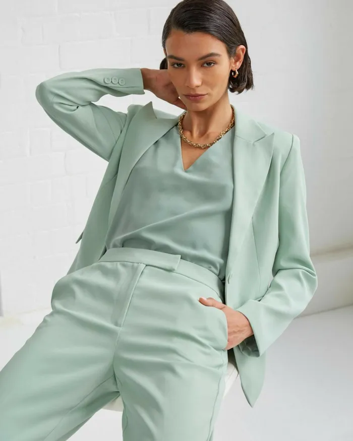 Forcast Renee Single Breasted Blazer Pastel Sage Women Jackets and Blazers