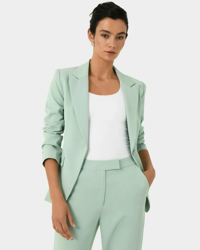 Forcast Renee Single Breasted Blazer Pastel Sage Women Jackets and Blazers