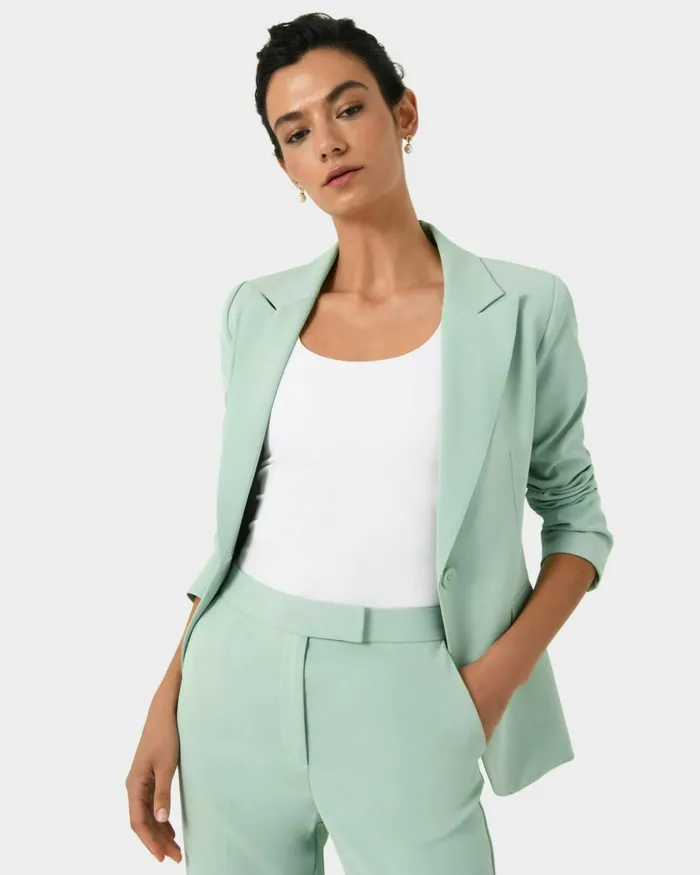 Forcast Renee Single Breasted Blazer Pastel Sage Women Jackets and Blazers