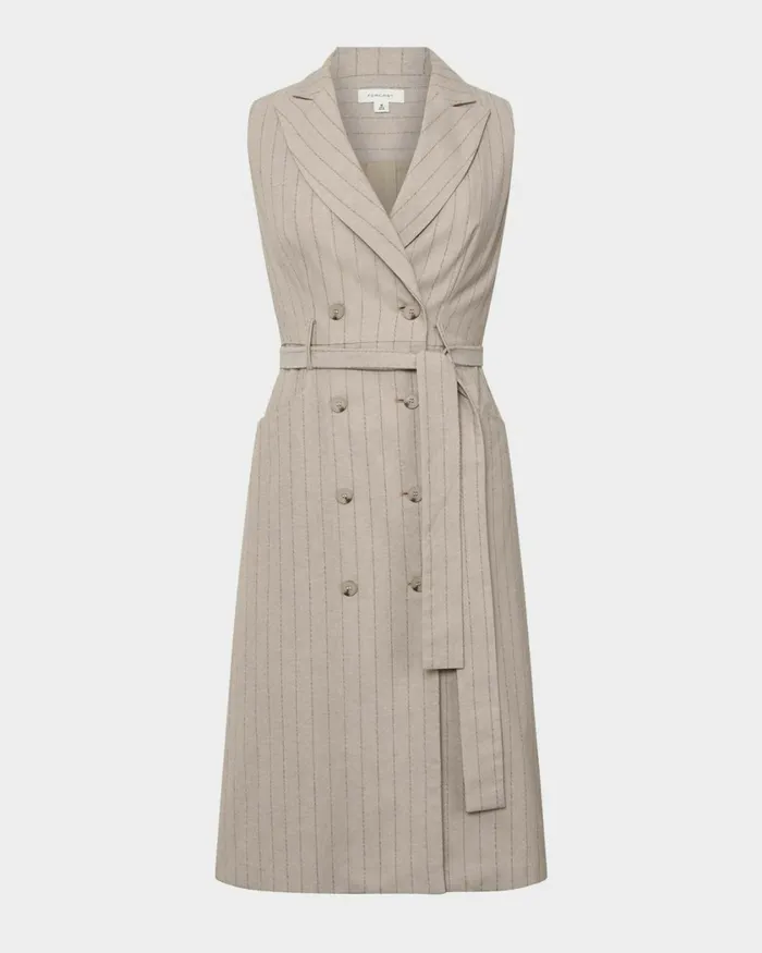 Forcast Ria Stripe Cotton Blend Dress Women Midi Dresses