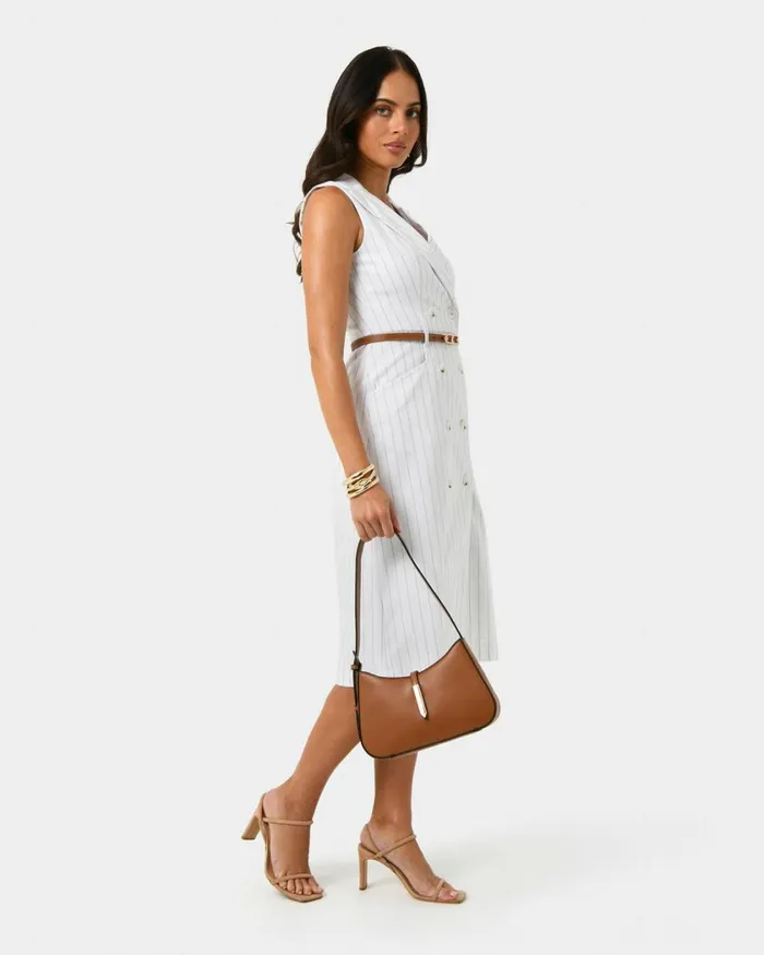 Forcast Ria Stripe Cotton Blend Dress Women Midi Dresses