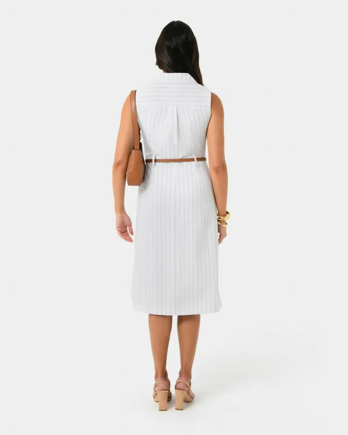 Forcast Ria Stripe Cotton Blend Dress Women Midi Dresses
