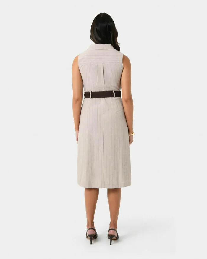 Forcast Ria Stripe Cotton Blend Dress Women Midi Dresses