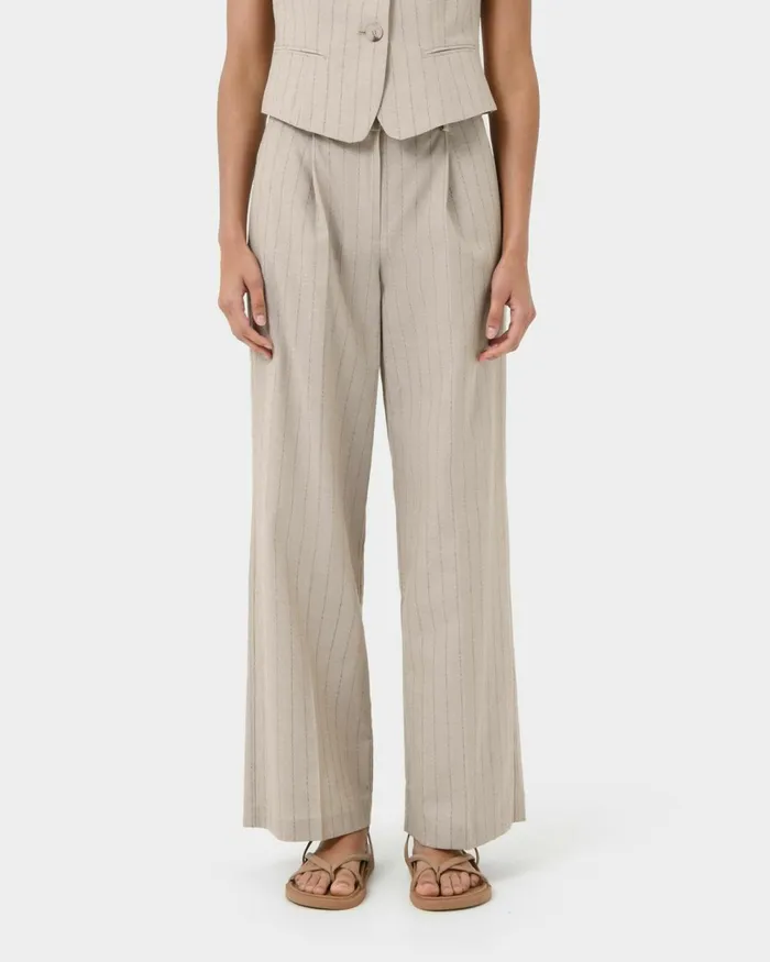 Forcast Ria Stripe Cotton Blend Pants Women HighWaisted Pants