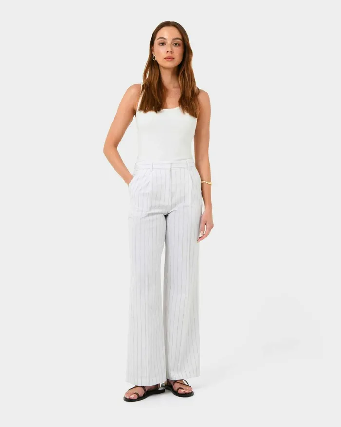 Forcast Ria Stripe Cotton Blend Pants Women HighWaisted Pants