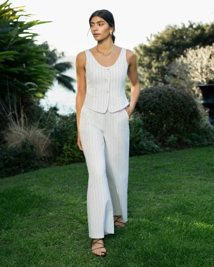 Forcast Ria Stripe Cotton Blend Pants Women HighWaisted Pants