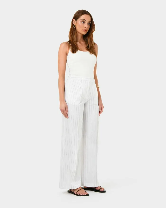 Forcast Ria Stripe Cotton Blend Pants Women HighWaisted Pants