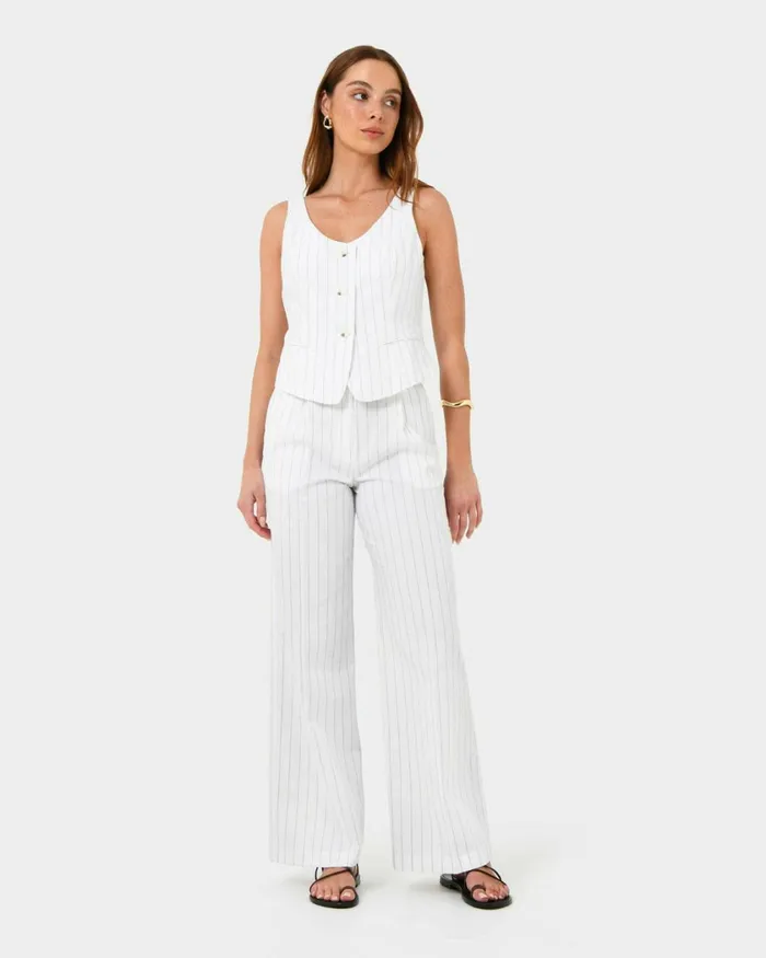 Forcast Ria Stripe Cotton Blend Pants Women HighWaisted Pants