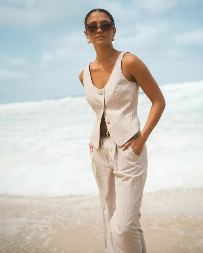 Forcast Ria Stripe Cotton Blend Pants Women HighWaisted Pants