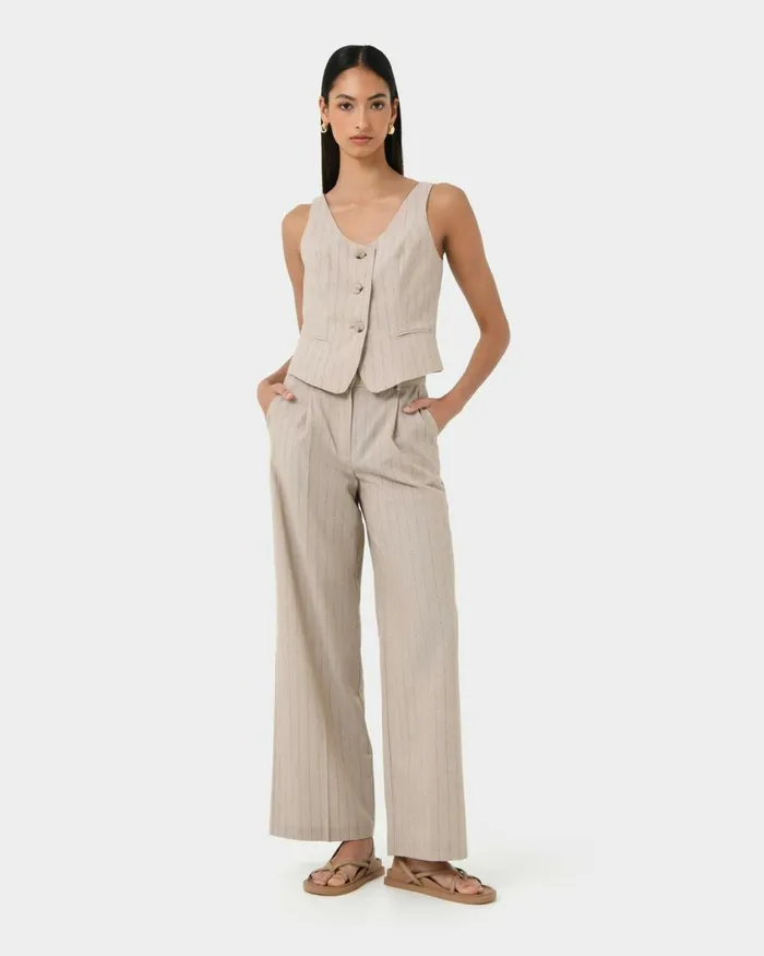 Forcast Ria Stripe Cotton Blend Pants Women HighWaisted Pants