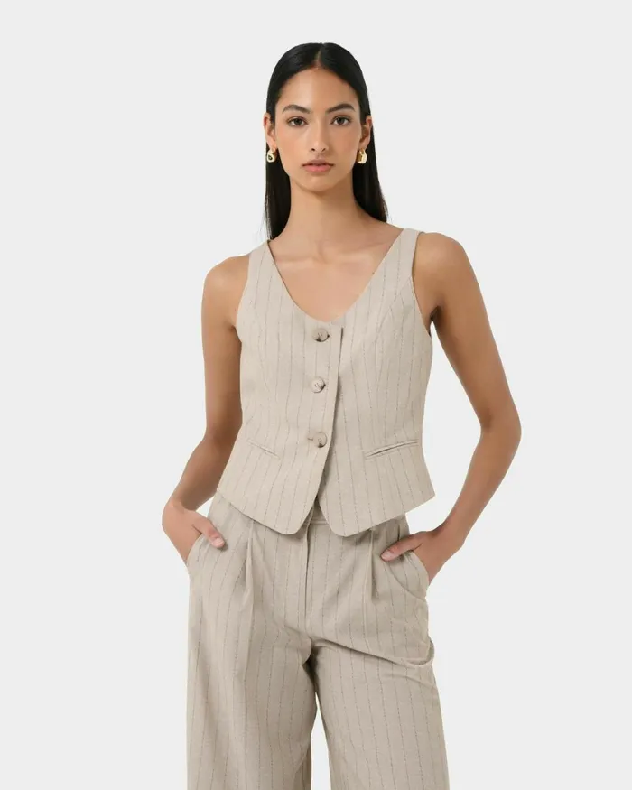 Forcast Ria Stripe Cotton Blend Vest Women TShirts and Tops