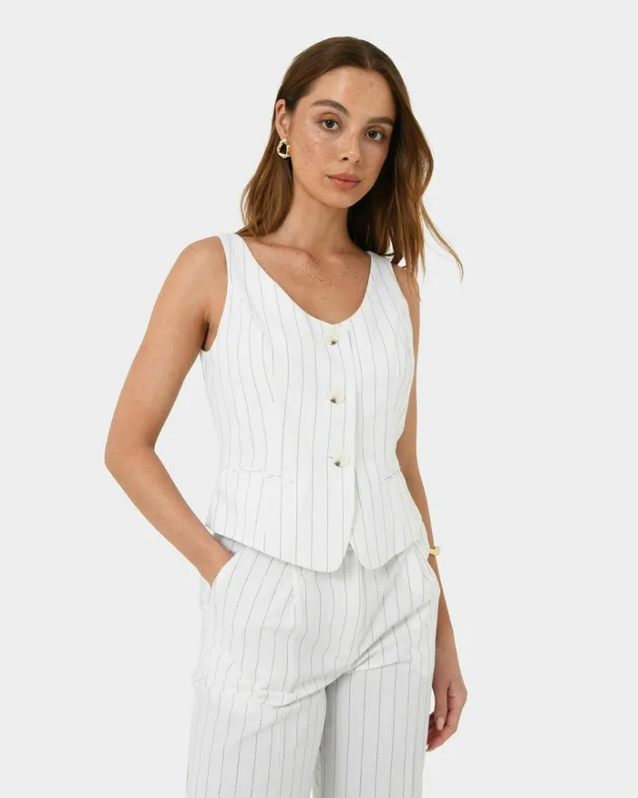 Forcast Ria Stripe Cotton Blend Vest Women Work Tops