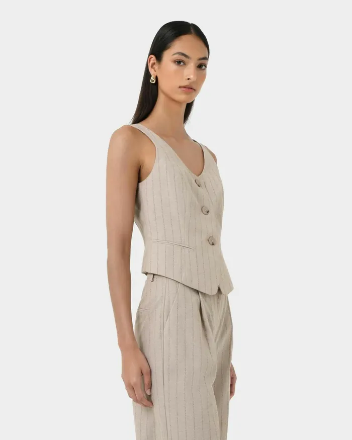 Forcast Ria Stripe Cotton Blend Vest Women Work Tops