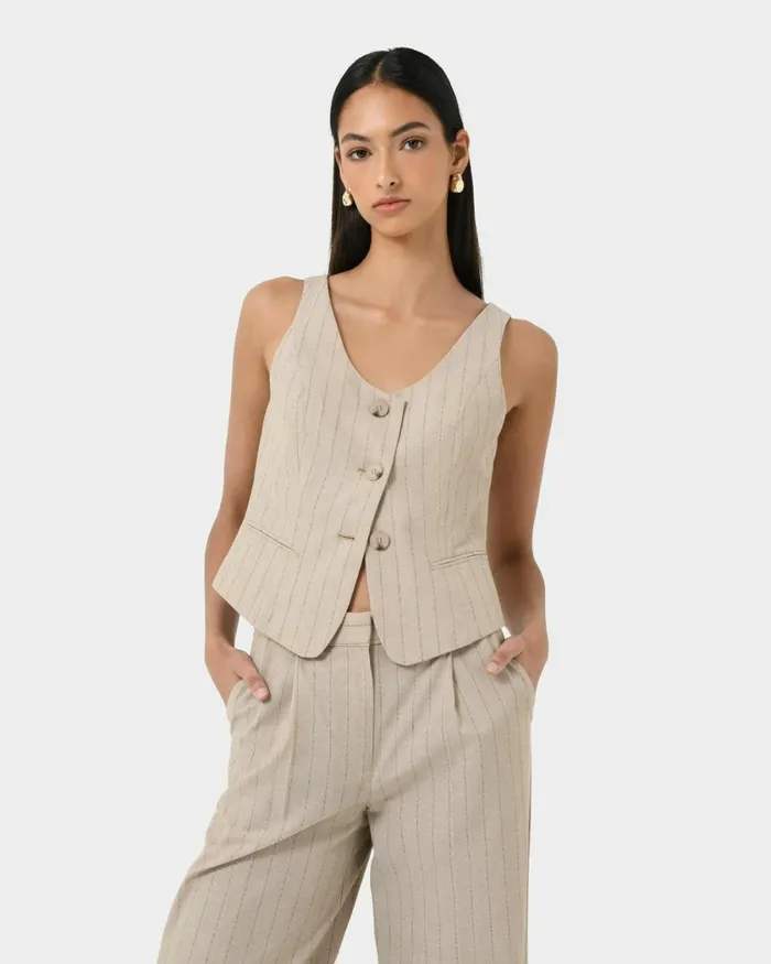 Forcast Ria Stripe Cotton Blend Vest Women Work Tops