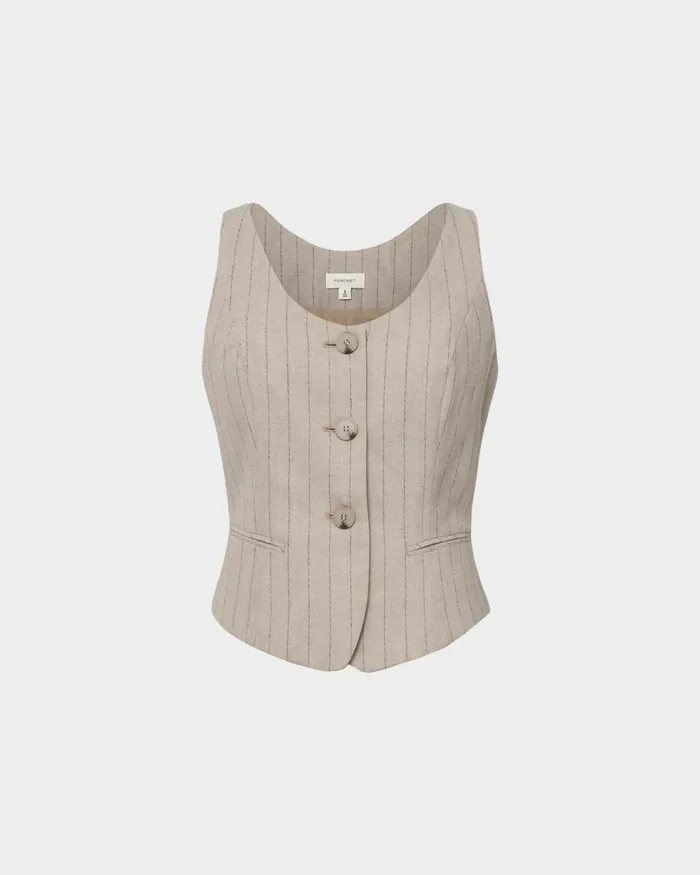 Forcast Ria Stripe Cotton Blend Vest Women Work Tops