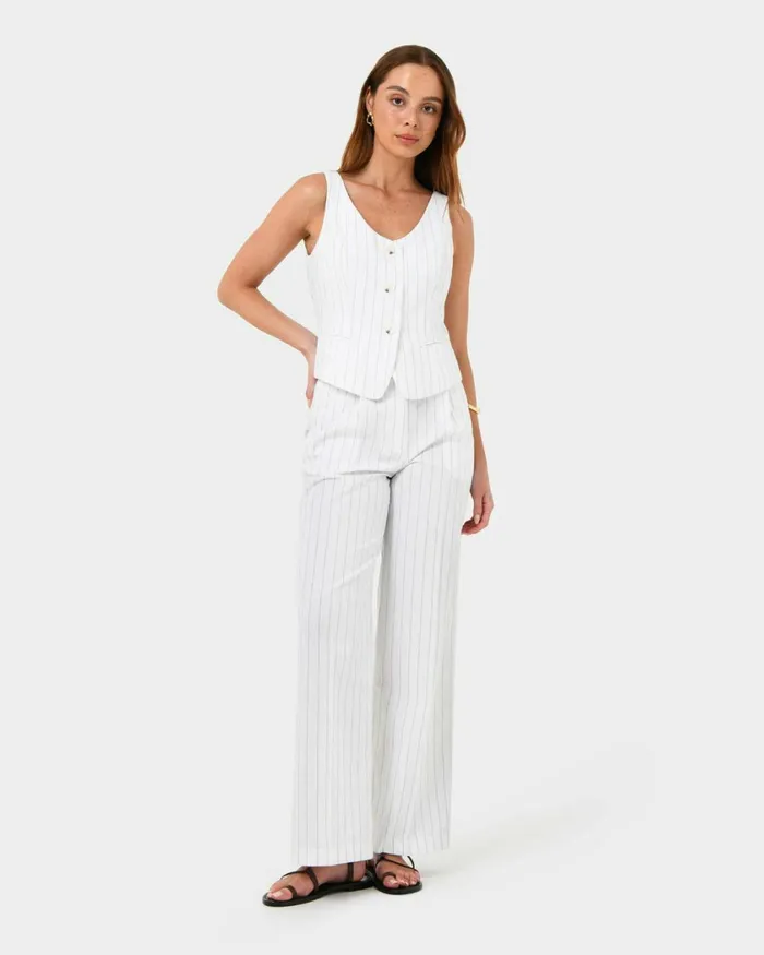 Forcast Ria Stripe Cotton Blend Vest Women Work Tops