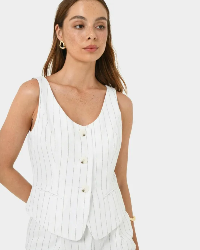 Forcast Ria Stripe Cotton Blend Vest Women Work Tops