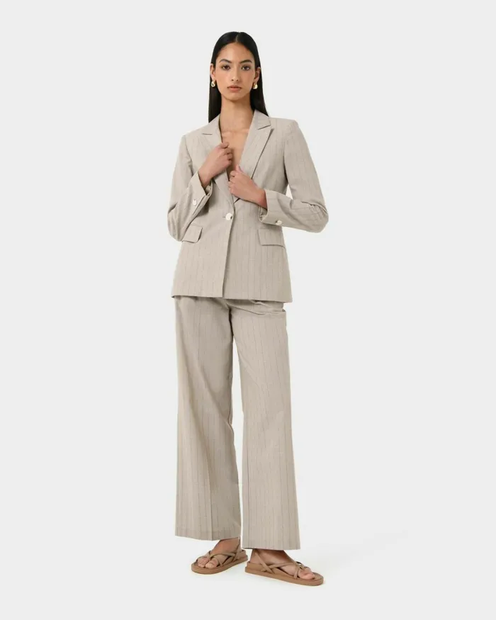Forcast Ria Stripe Cotton Jacket Women Jackets and Blazers