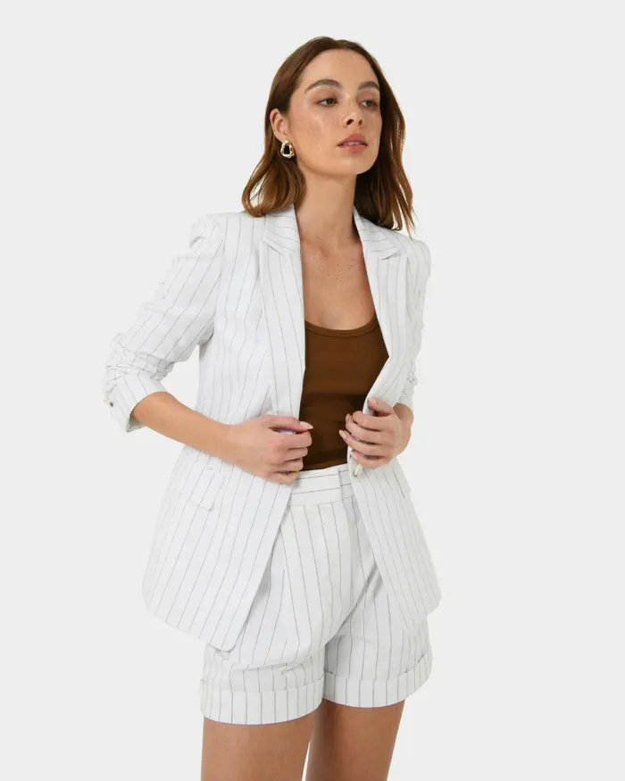 Forcast Ria Stripe Cotton Jacket Women Jackets and Blazers