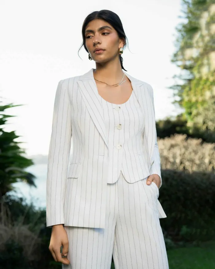 Forcast Ria Stripe Cotton Jacket Women Jackets and Blazers