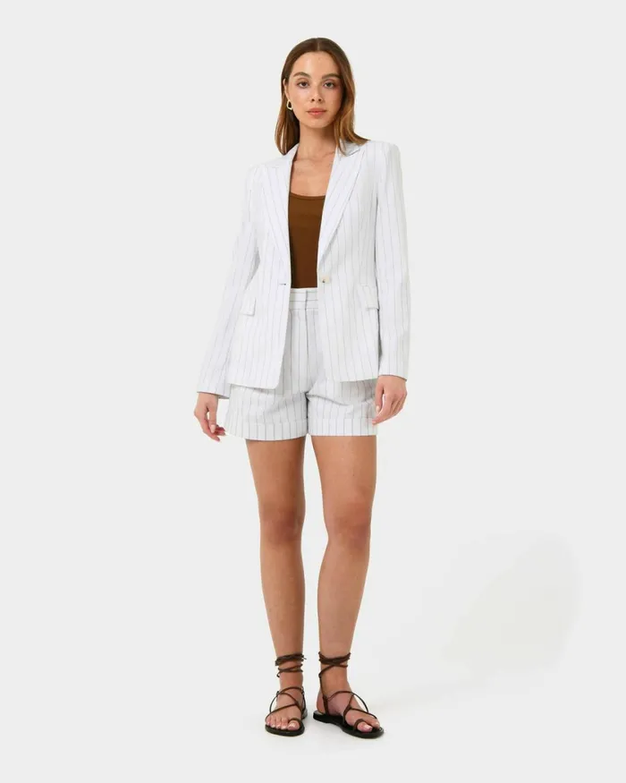 Forcast Ria Stripe Cotton Jacket Women Jackets and Blazers