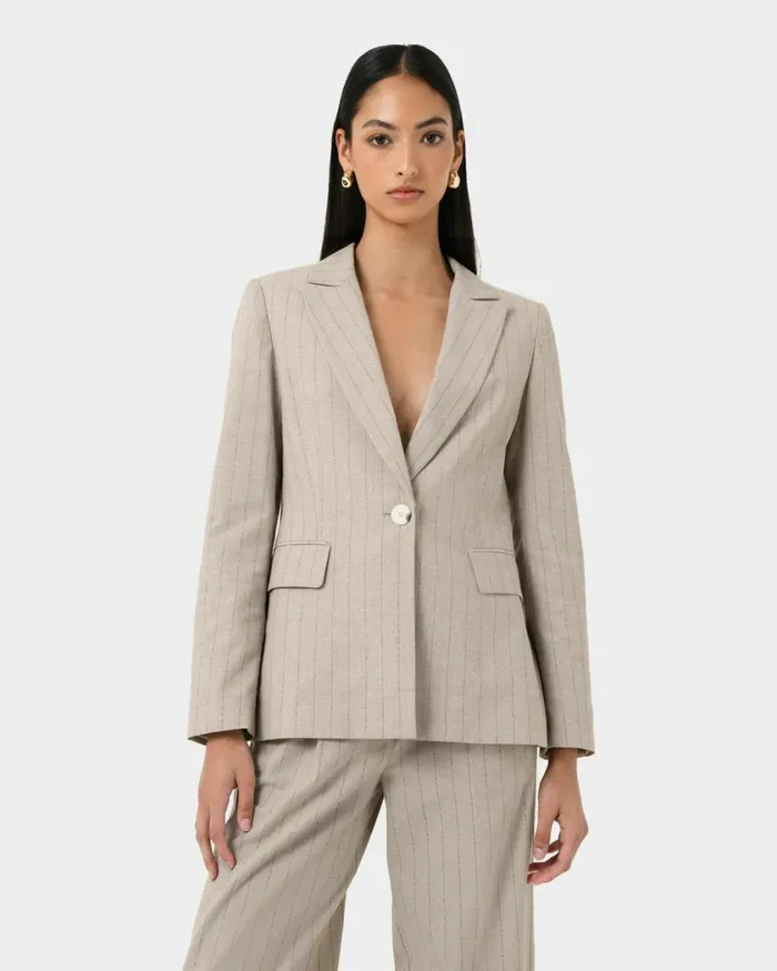 Forcast Ria Stripe Cotton Jacket Women Jackets and Blazers