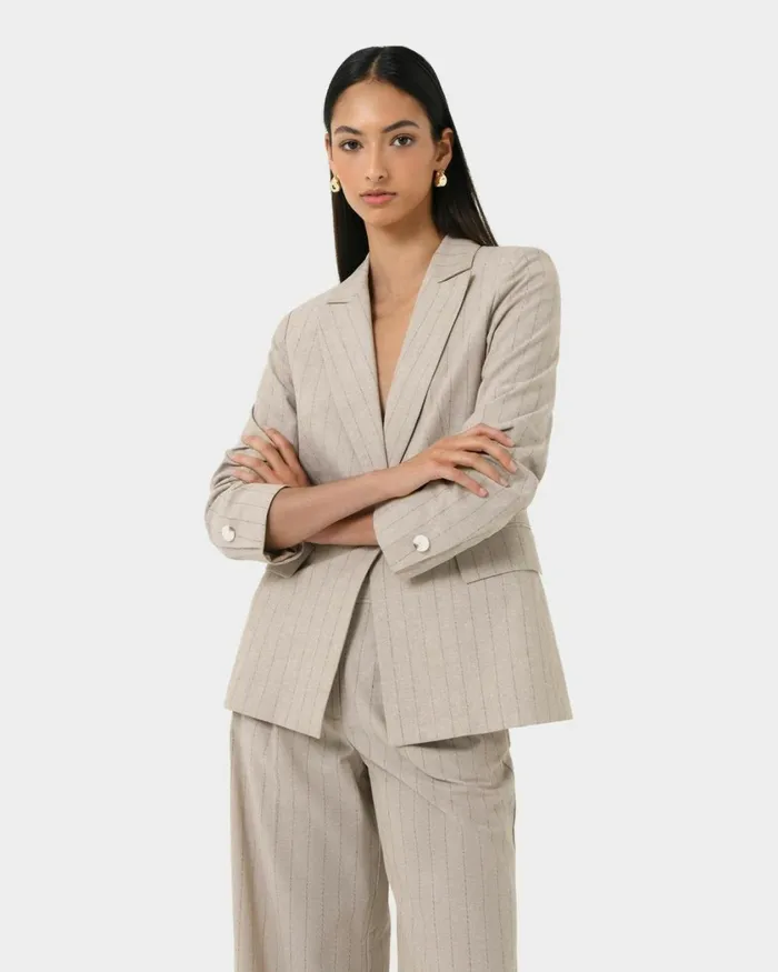 Forcast Ria Stripe Cotton Jacket Women Jackets and Blazers