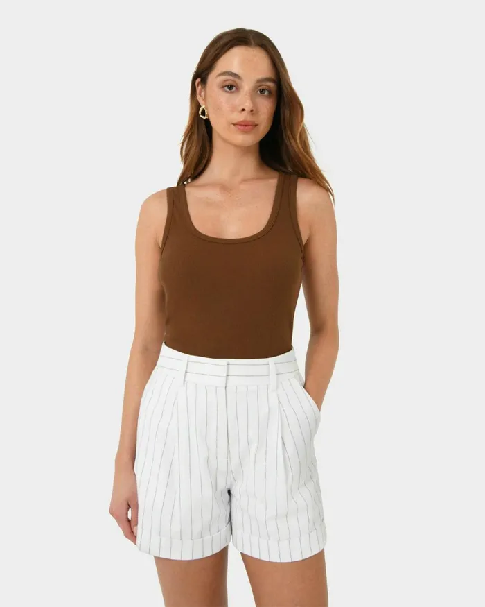 Forcast Ria Stripe Cotton Shorts Women HighWaisted Pants