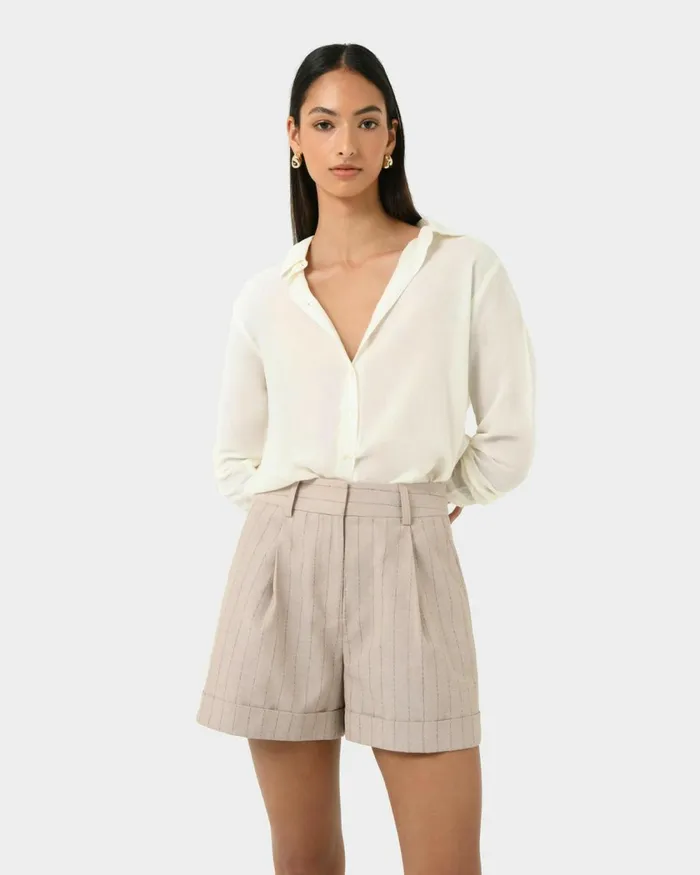 Forcast Ria Stripe Cotton Shorts Women HighWaisted Pants