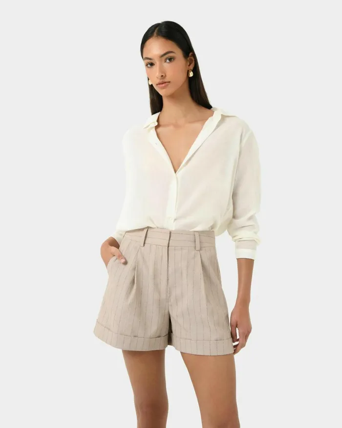 Forcast Ria Stripe Cotton Shorts Women HighWaisted Pants