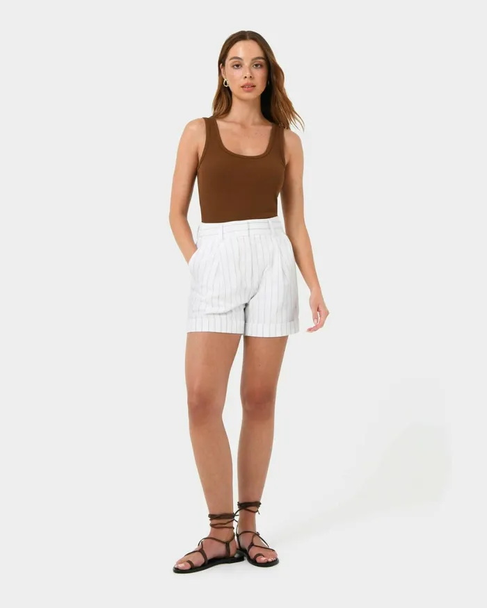 Forcast Ria Stripe Cotton Shorts Women HighWaisted Pants
