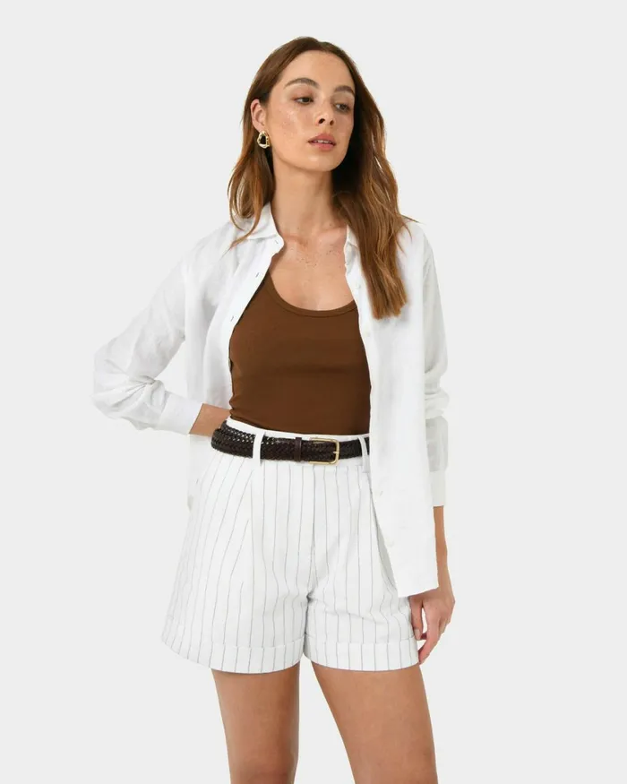 Forcast Ria Stripe Cotton Shorts Women HighWaisted Pants