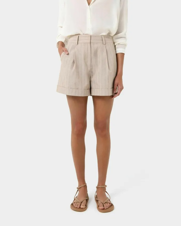 Forcast Ria Stripe Cotton Shorts Women Work Pants
