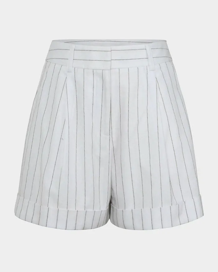 Forcast Ria Stripe Cotton Shorts Women Work Pants