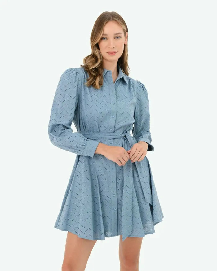 Forcast River Cotton Crochet Dress Vintage Blueblack Women Mini Dresses