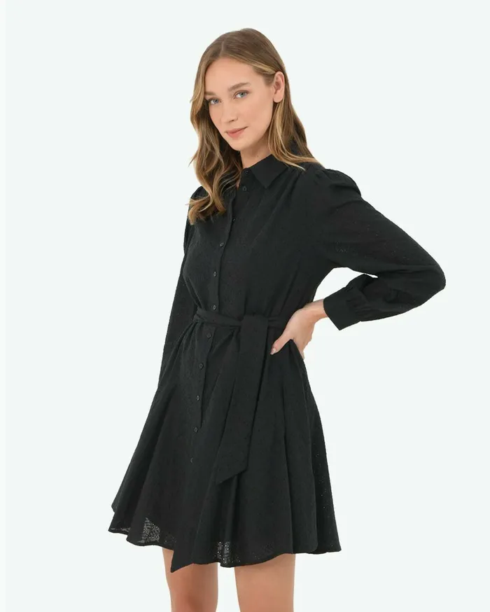 Forcast River Cotton Crochet Dress Vintage Blueblack Women Mini Dresses