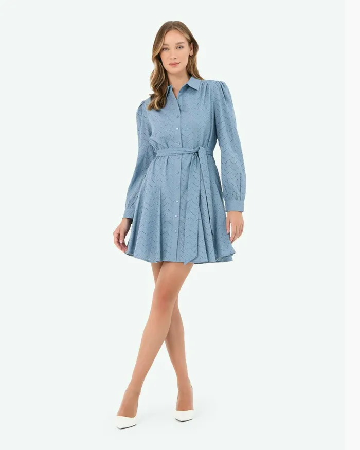 Forcast River Cotton Crochet Dress Vintage Blueblack Women Mini Dresses