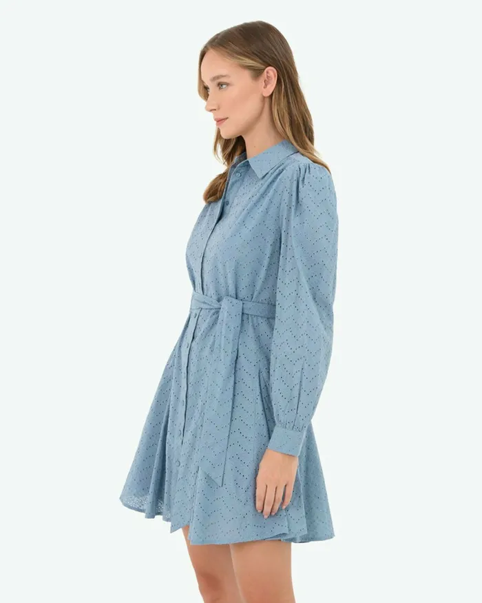 Forcast River Cotton Crochet Dress Vintage Blueblack Women Mini Dresses