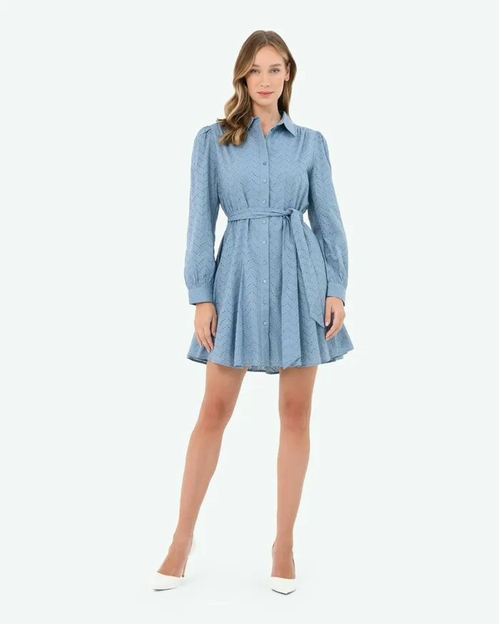 Forcast River Cotton Crochet Dress Vintage Blueblack Women Mini Dresses