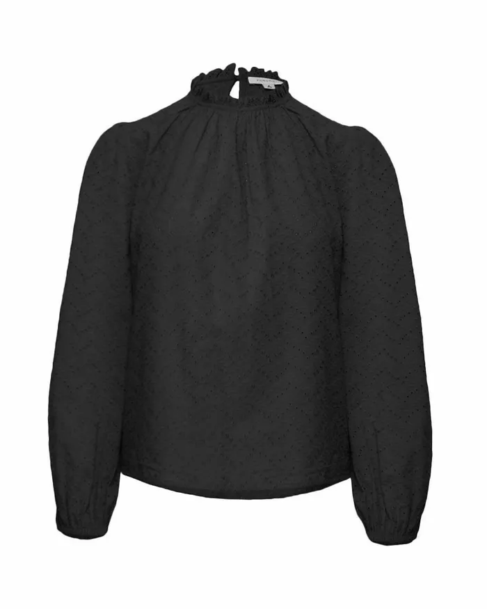 Forcast River Cotton Crochet Top Black Women Long Sleeve Tops