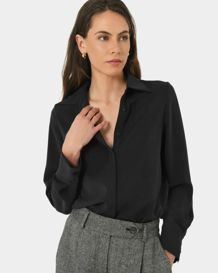 Forcast Robin Collared Blouse Black Women Long Sleeve Tops