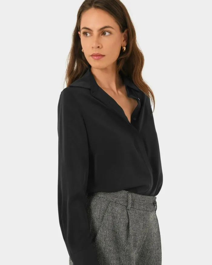 Forcast Robin Collared Blouse Black Women Long Sleeve Tops