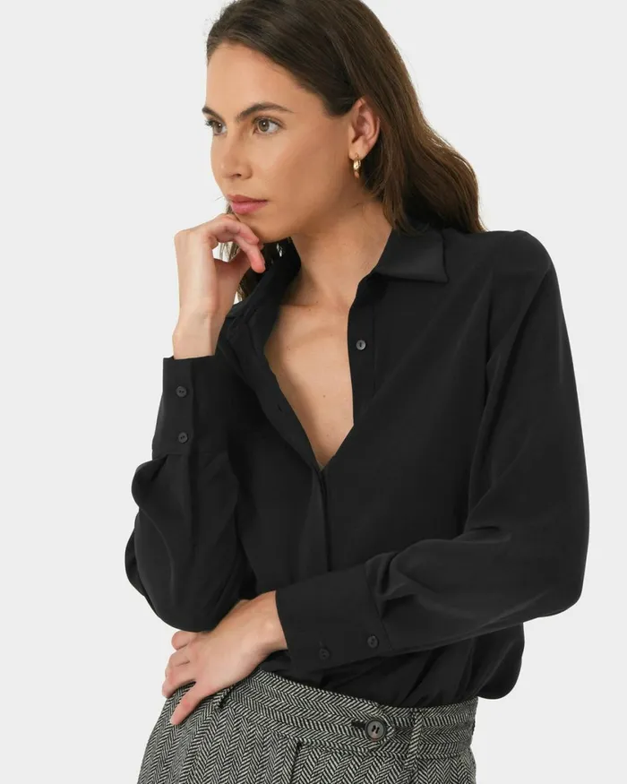 Forcast Robin Collared Blouse Black Women Long Sleeve Tops