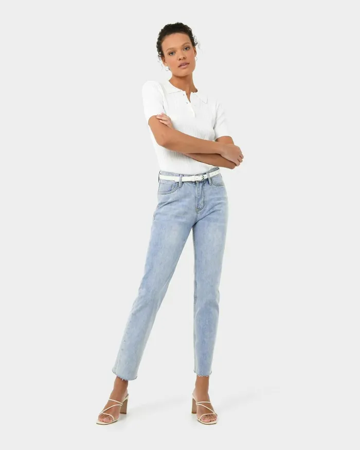 Forcast Rome Frayed Washing Jean Blue Wash Women Cropped Pants