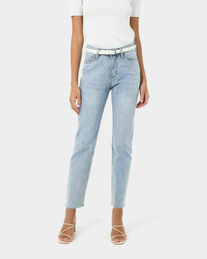 Forcast Rome Frayed Washing Jean Blue Wash Women Cropped Pants