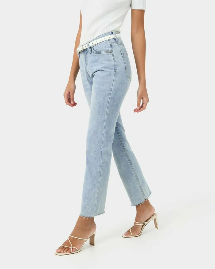 Forcast Rome Frayed Washing Jean Blue Wash Women Cropped Pants