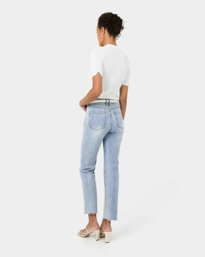 Forcast Rome Frayed Washing Jean Blue Wash Women Cropped Pants