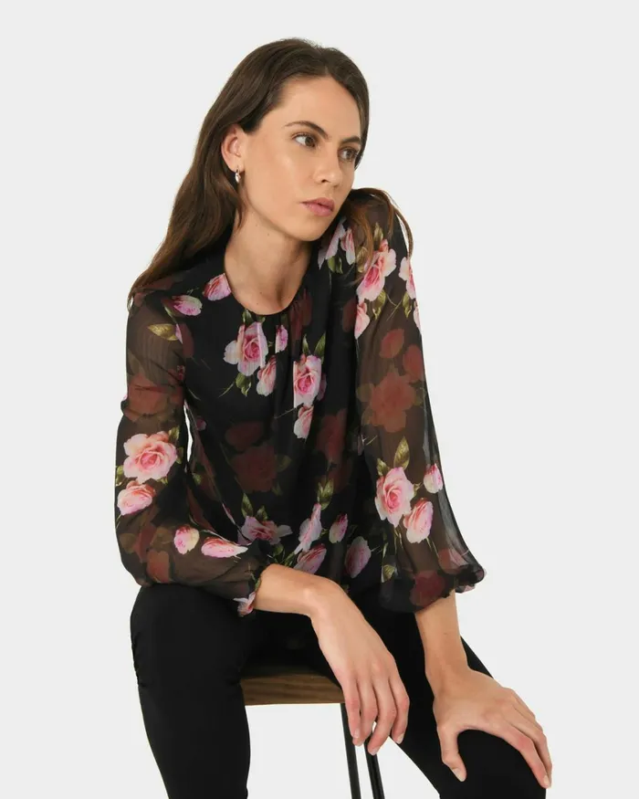 Forcast Rose Floral Top Multi Women TShirts and Tops